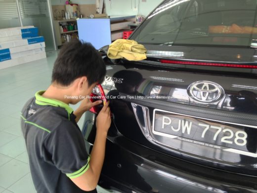 Putting tint film on Toyota Vios tail lamp reverse light compartment