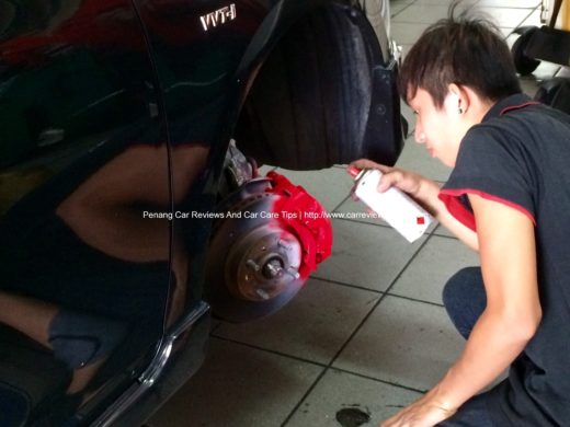 Red Color Brake Calipers Painting on Toyota Vios