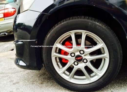 Painted Toyota Vios Front Brake Calipers with TRD Sportivo Rims