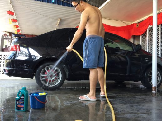 water spray on the wheel of the car