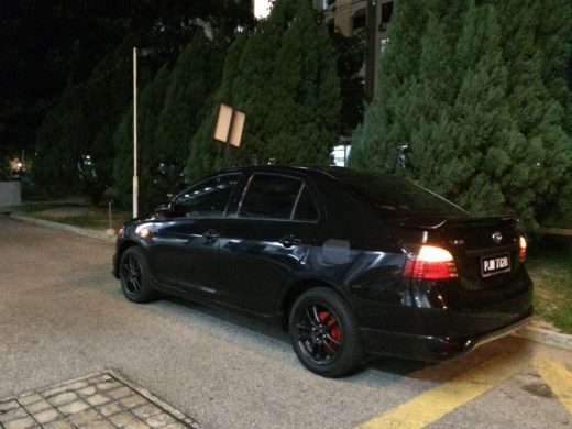 Toyota Vios GT Street with Black TRD Wheels Back View During Night Time