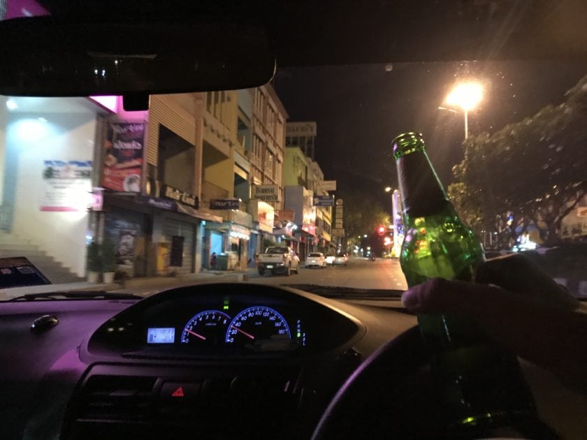 Drink Chang Beer inside Car