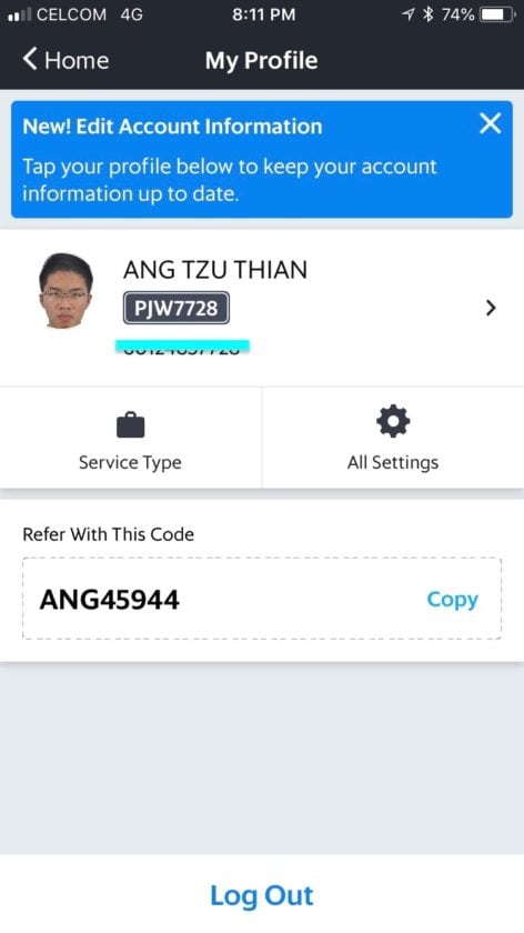 Grab Driver: Kelvin Ang Tzu Thian