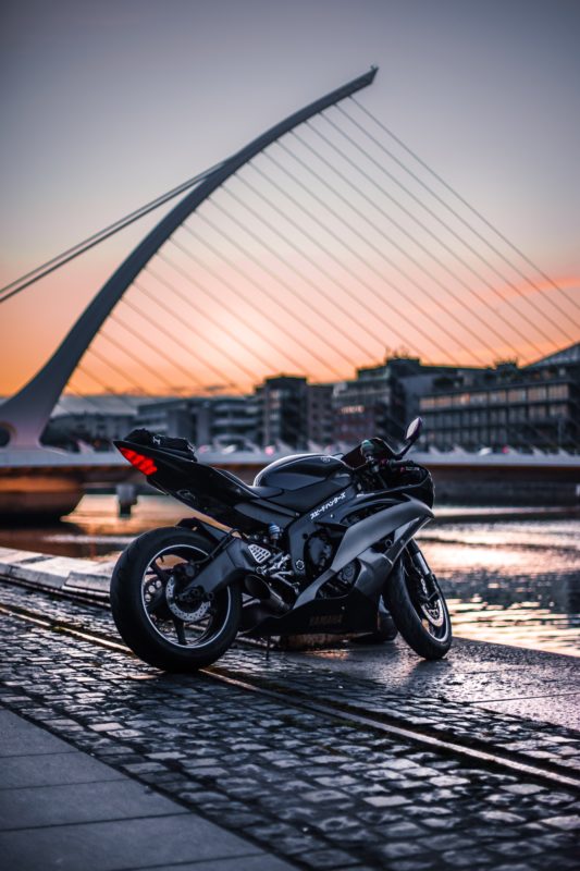 Scene of motorbike with sunset