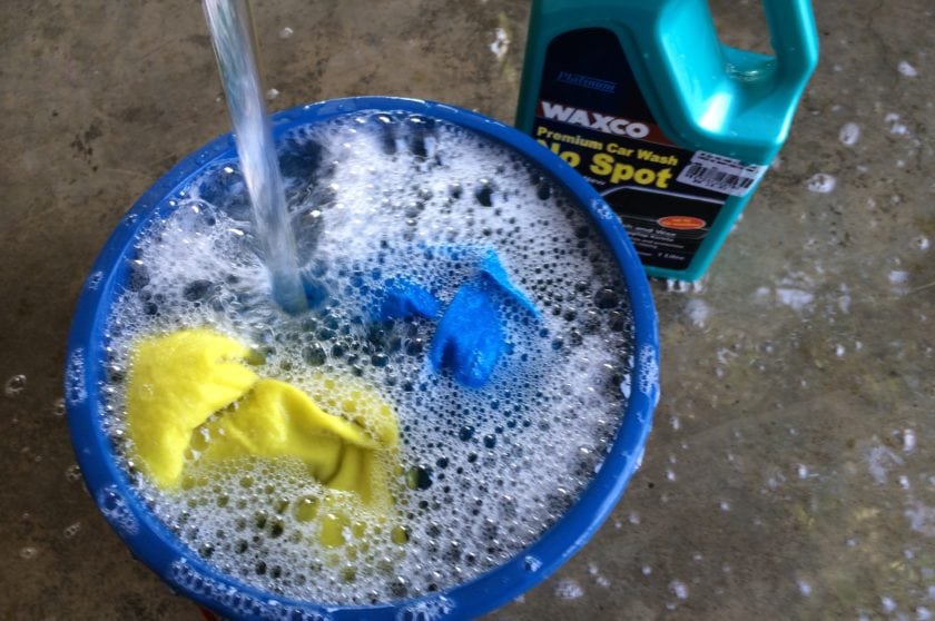 Car Shampoo mixed with water in pail