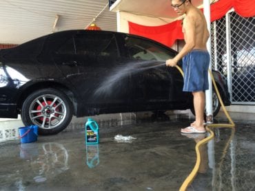 water spray on the side of the car