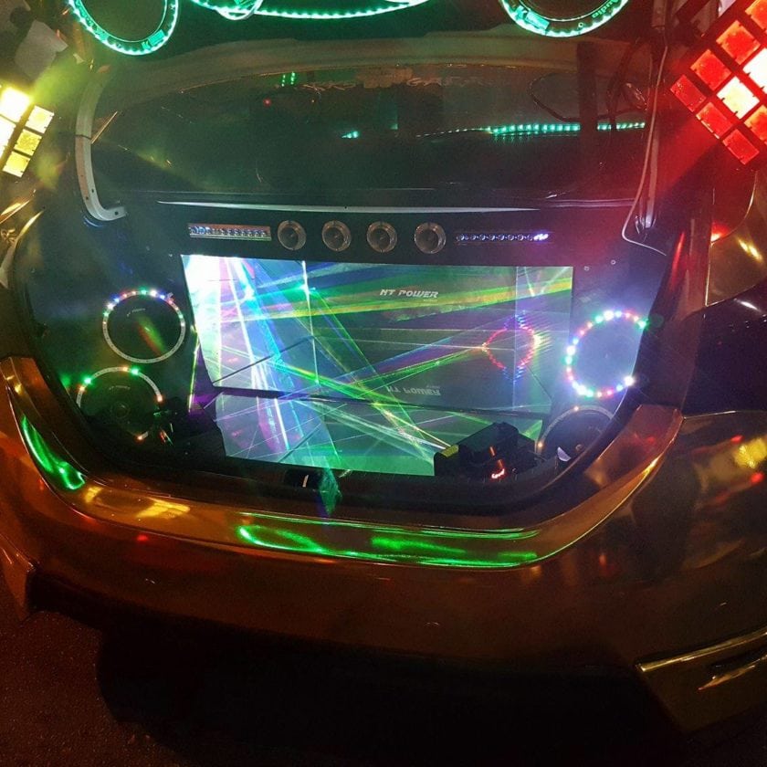 Sound system under the boot of Gold Toyota Altis