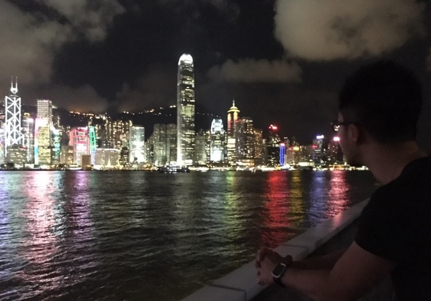 checking out the iconic view in Habour City in Hong Kong